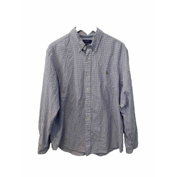 Polo Ralph Lauren Shirt Mens 2XL XXL Blue Oxford Long Sleeve Plaid Check Pony - Picture 1 of 6
